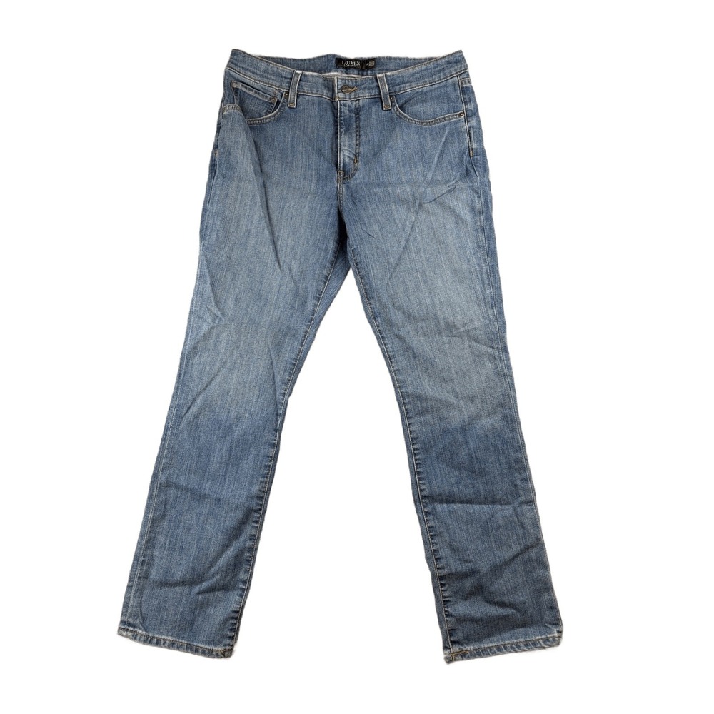Lauren Ralph Lauren Jeans Women 12P Blue Mid Rise Straight Leg Cotton Blend Prep